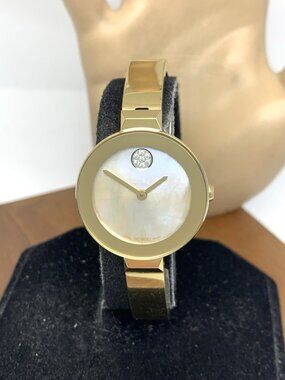 Movado Women's Watch 3600938 Bold Swiss Quartz Mother of Pearl Dial Gold Bangle
